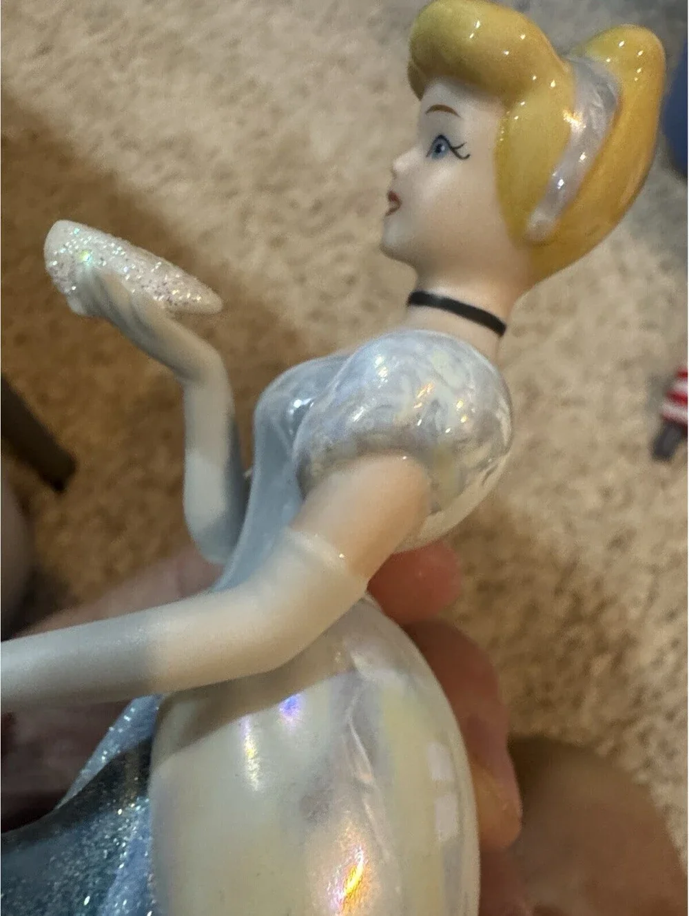 Disney Cinderella Figurine Blue Glitter Dress White Gloves 7-9.9
